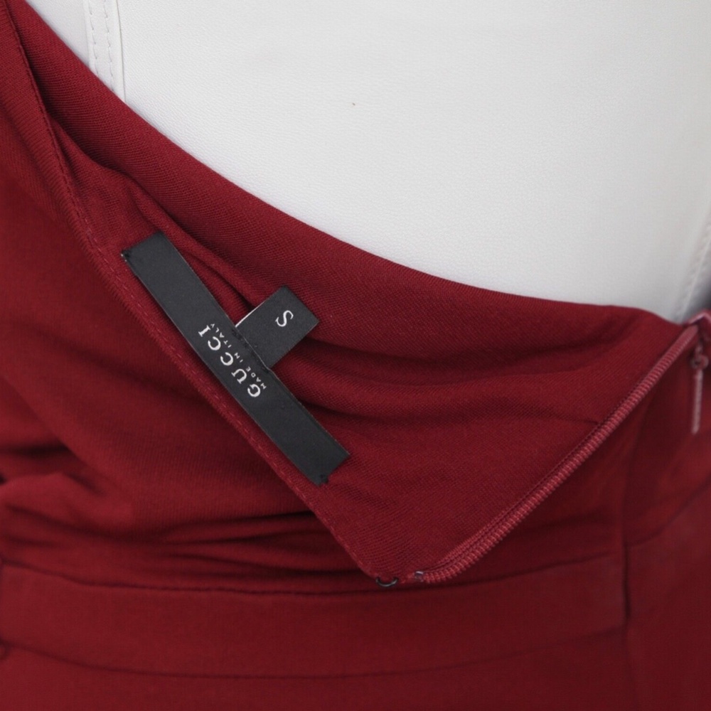 GUCCI Halter Dress Maroon Gold-Tone HW Red Brown Viscose Sleeveless Sz S - Picture 8 of 8